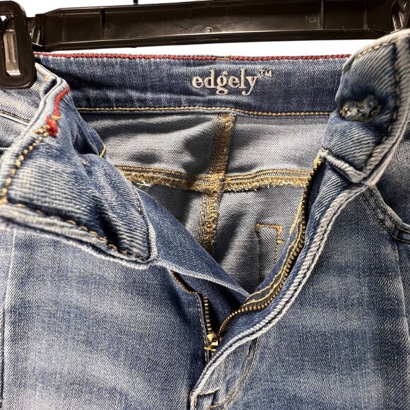 Edgely Flared Jeans High Rise Flare 12 Blue Denim Raw Hem Hippie Boho Stretch - Picture 5 of 14